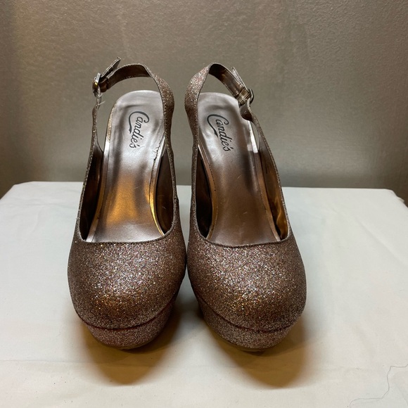 Gold Glitter Slingback Platform Heels - Picture 4 of 15